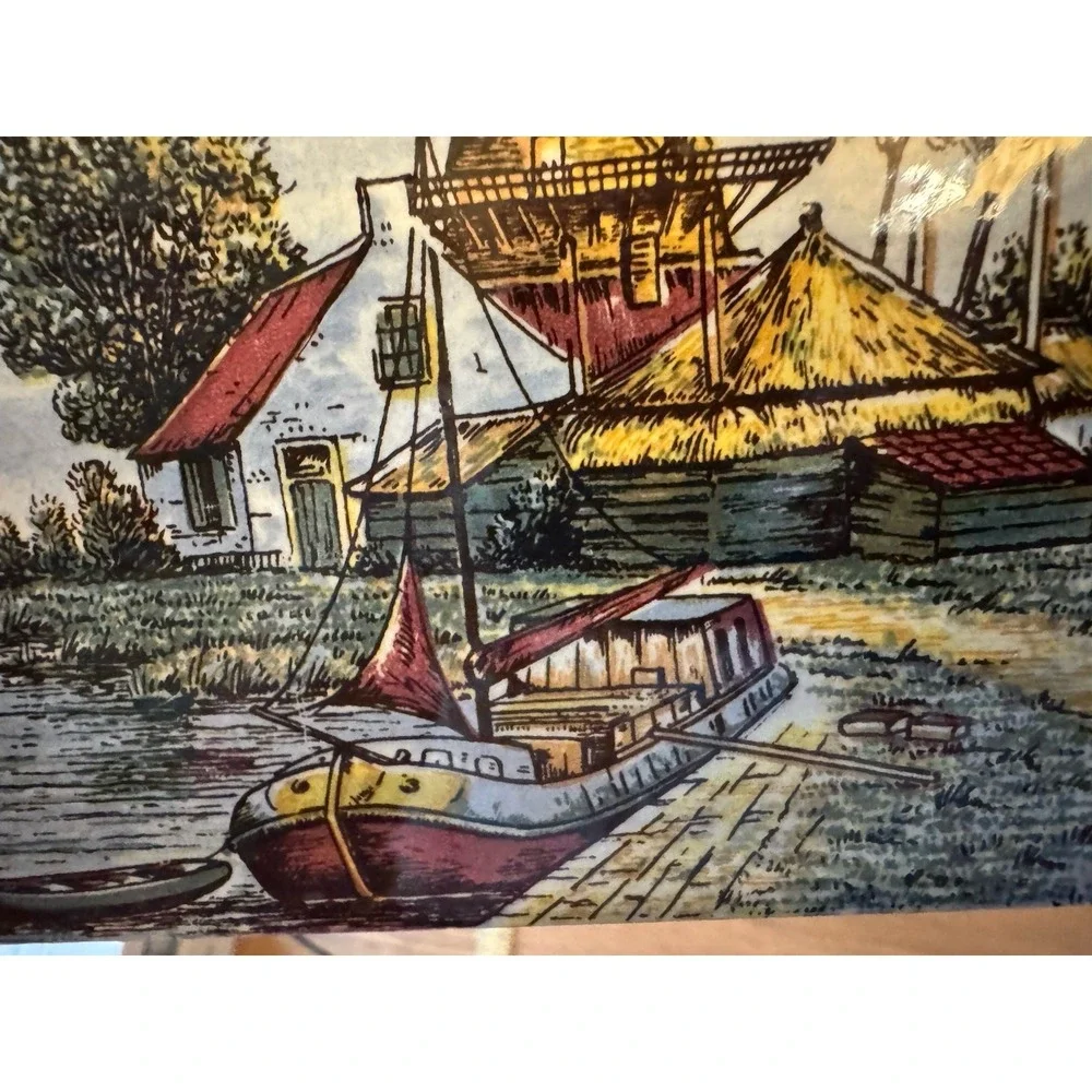 Vintage Delft Handpainted Ceramic Tile Dutch Windmill Canal Holland 6